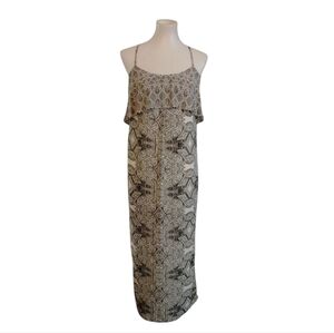 Anthropologie Vanessa Virginia Cream & Black Print Ruffled Maxi Dress
